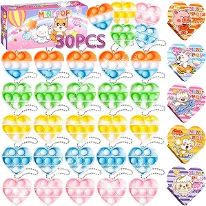 Photo 1 of bytino 30pack Valentines Day Gift for Kids Pop Fidget Keychains Valentine's Day Classroom Valentines Day Party Exchange Gifts for Boys Girls