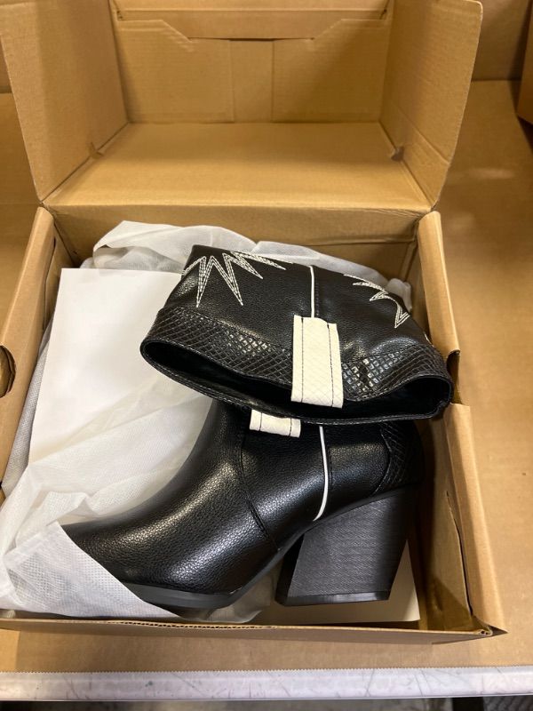 Photo 1 of size    7.5     Coutgo Womens Western Cowboy Knee High Boots Wide Calf Chunky Stack Heel Pointed Toe Cowgirl Embroidered Mid-Calf Boots