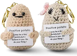 Photo 1 of ZAZIWZ Set of 2 Positive Potato with Key Chain Mini Knitting Potato Crochet Funny Cheer Up Gifts Emotional Support Plush Friends Gifts Cute Small Wool Doll Toy Table Decor for Office (Female & Male 1)