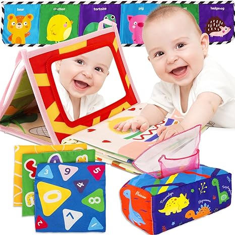 Photo 1 of Airhive Baby Tissue Box Set, Baby Mirror Toys,Soft Cloth Book,Montessori Toys for Babies,Cloth Tissues Crinkle Squeaky Sounds, High Contrast Colors, Baby Mirror,Crib Enclosure,Sensory Toys for Babies