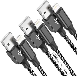 Photo 1 of    3 phone cable iPhone Charger [Apple MFi Certified] 3pack 10FT Long Lightning Cable Fast Charging High Speed Data Sync USB Cable Compatible iPhone 14/13/12/11 Pro Max/XS MAX/XR/XS/X/8/7 Plus and More(Black White)