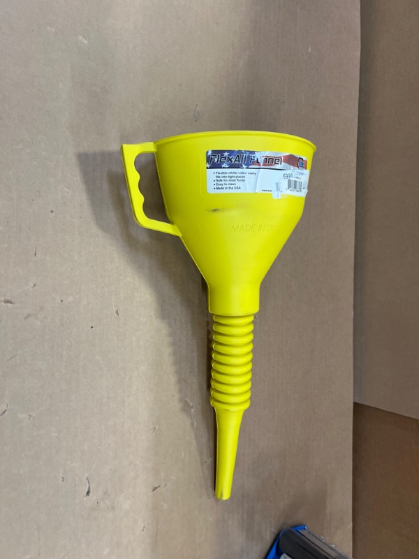 Photo 2 of FlexAll Funnel - Long Flexible Funnel with Hose, Perfect for Automotive Use | Funnel for Oil Change, Transmission Fluid | Funnel with Handle | Gas, Diesel, Oil Funnels for Cars - Made in USA Yellow Large