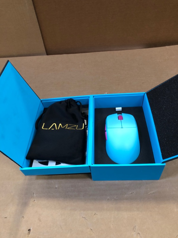 Photo 2 of Lamzu Atlantis Mini Wireless Gaming Mouse, Ultra Lightweight 51g, Mechanical Switch,26000 DPI,Symmetrical,MCU Nordic 52840,Silver TTC,PAW3395 Sensor (Miami Blue) Matcha Green