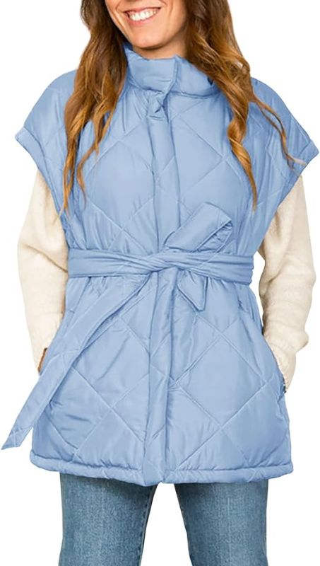 Photo 1 of Jeanewpole1 Women's Padded Puffy Vest Stand Collar Sleeveless Zip Gilet with Belt
