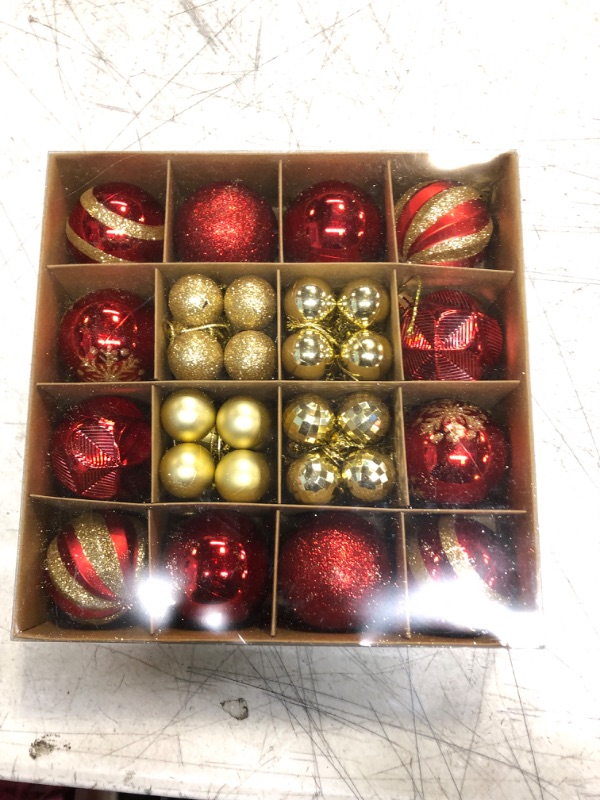 Photo 2 of 44-Piece Shatterproof Christmas Ball Ornaments for Holiday Party Decorations and Christmas Trees, Red