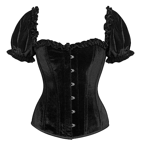 Photo 1 of Daisy Corsets Top Drawer Steel Boned Black Velvet Overbust Corset W/Sleeves 2XL
