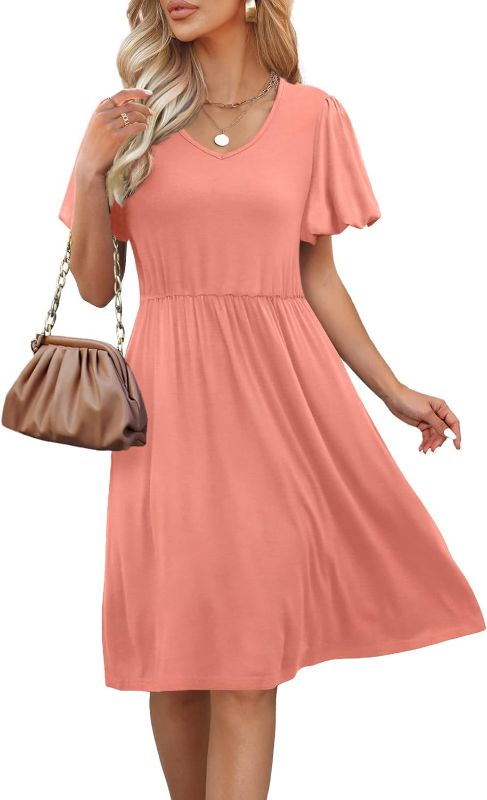 Photo 1 of AGSEEM Summer Dresses for Women 2023 Casual with Pockets Puff Sleeve V Neck Dress
Small Orange 