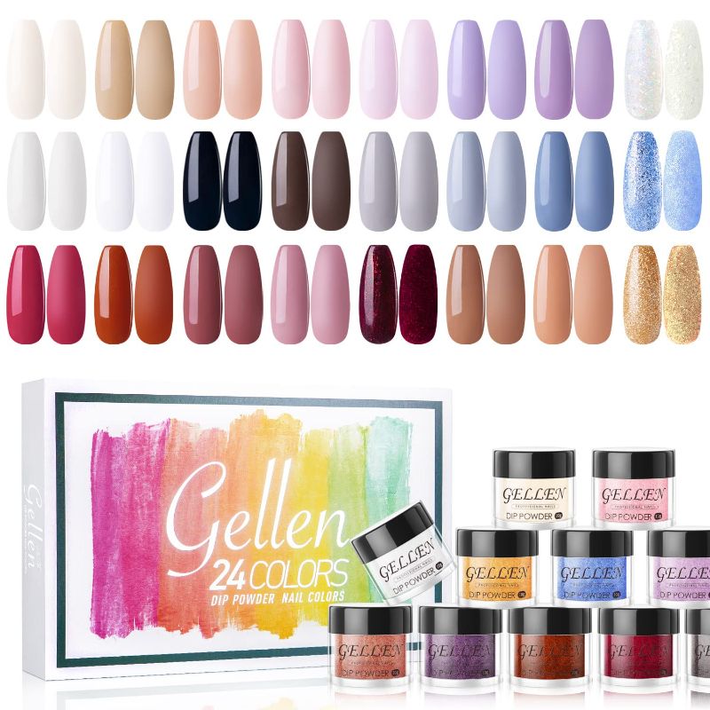 Photo 1 of ++SEALED++ Gellen Dip Powder Nail Kit - 24 Colors Acrylic Dipping Powder Nail Kit, French Nail Dip Kit, Home/Salon DIY Manicure Set, Fall Winter Nail Art Set, Gift For Her, Nude Red Blue White Nail Shades
