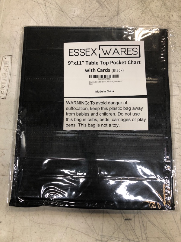 Photo 2 of Essex Wares 9 x 11-in Double Sided Tabletop Pocket Chart with 15 Write-On Cards – Standing Pocket Chart for Classrooms, Class Activities, Home & Offices – Holds 3-inch Sentence Strips – Black 9Wx11L