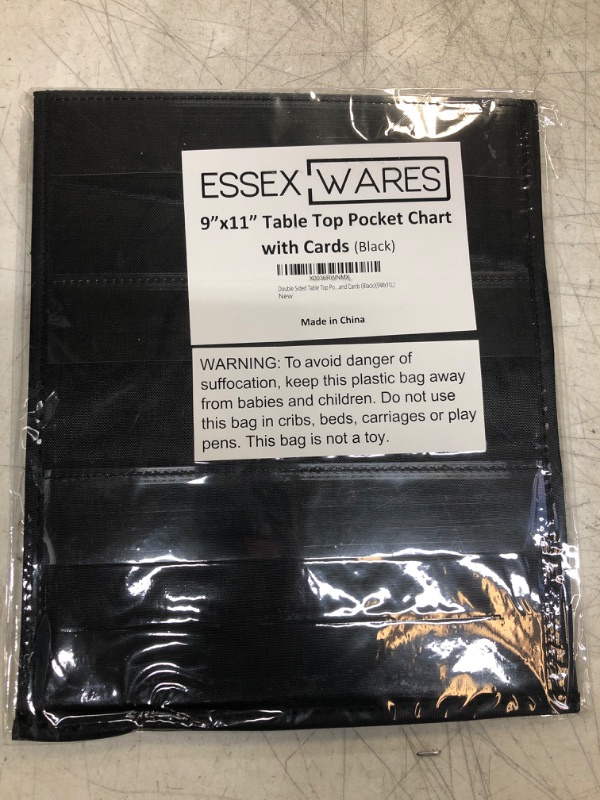 Photo 2 of Essex Wares 9 x 11-in Double Sided Tabletop Pocket Chart with 15 Write-On Cards – Standing Pocket Chart for Classrooms, Class Activities, Home & Offices – Holds 3-inch Sentence Strips – Black 9Wx11L