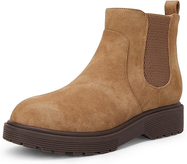 Photo 1 of Coutgo Girls Kids Lug Sole Ankle Boots Side Zip Chunky Low Heel Slip On Winter Casual Chelsea Booties Shoes 1