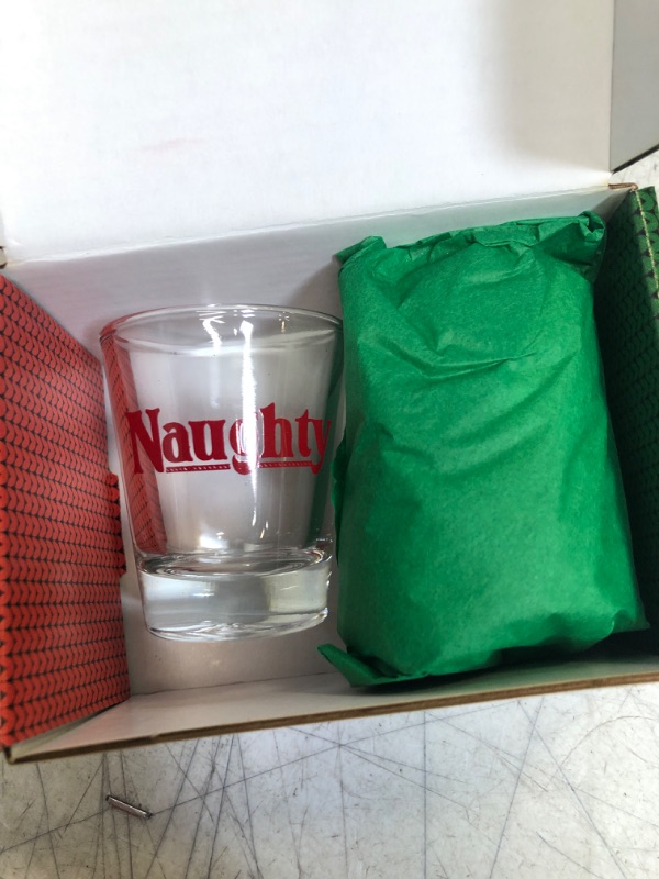 Photo 2 of 2 Shot Glasses - Christmas Naughty & Nice Novelty Glass Set - 1.5 oz Green Red Fun Gift Wrapped Boxed - Unique Fun Funny Gag Present For Him Her - Liquor Drinking Game