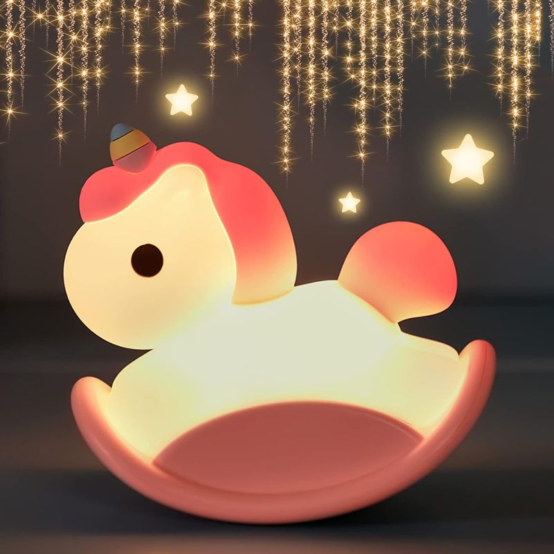 Photo 1 of fufeisi Nursery Night Lights for Kids, Cute Silicone Dimmable Night Unicorn Lamp, Rechargeable Squishy Animal LED Light for Baby Room Girls Children Teen Gift Pink
