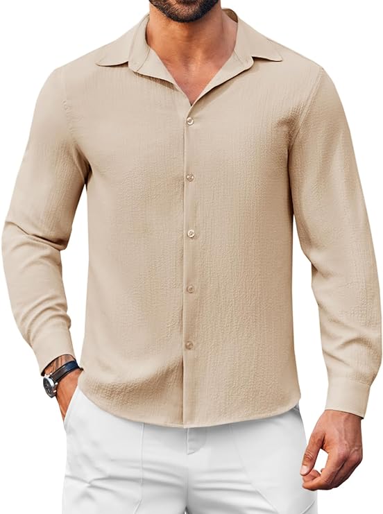 Photo 1 of Runcati Mens Button Down Shirts Casual Long Sleeve Regular Fit Summer Beach Textured Shirt SIZE M 
