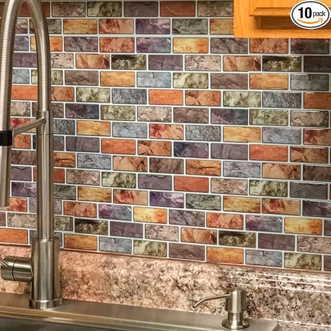 Photo 1 of Art3d 10-Piece Peel & Stick Kitchen/Bathroom Backsplash Tiles, 12" X 12" Colorful Marble Tile Design
