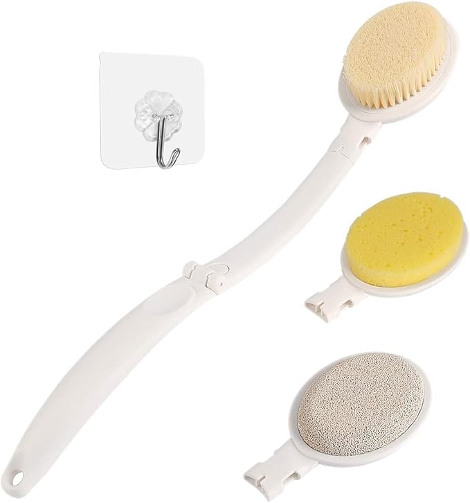 Photo 1 of 3 in 1 Shower Brush Sponge Set for Shower, 19" Long Handle Body Brush, Bath Sponge and Lotion Applicator Gentle Exfoliation and Improved Skin Health, Suitable for Men and Women (Soft Brush)
