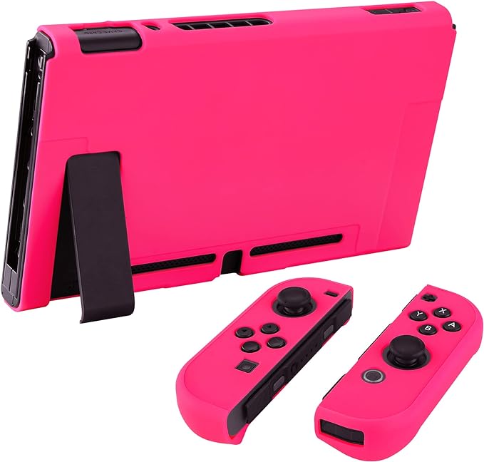 Photo 1 of eXtremeRate PlayVital Back Cover for Nintendo Switch Console, Handheld Controller Separable Protector Hard Shell for NS Joycon, Customized Dockable Protective Case for Nintendo Switch - Bright Pink
