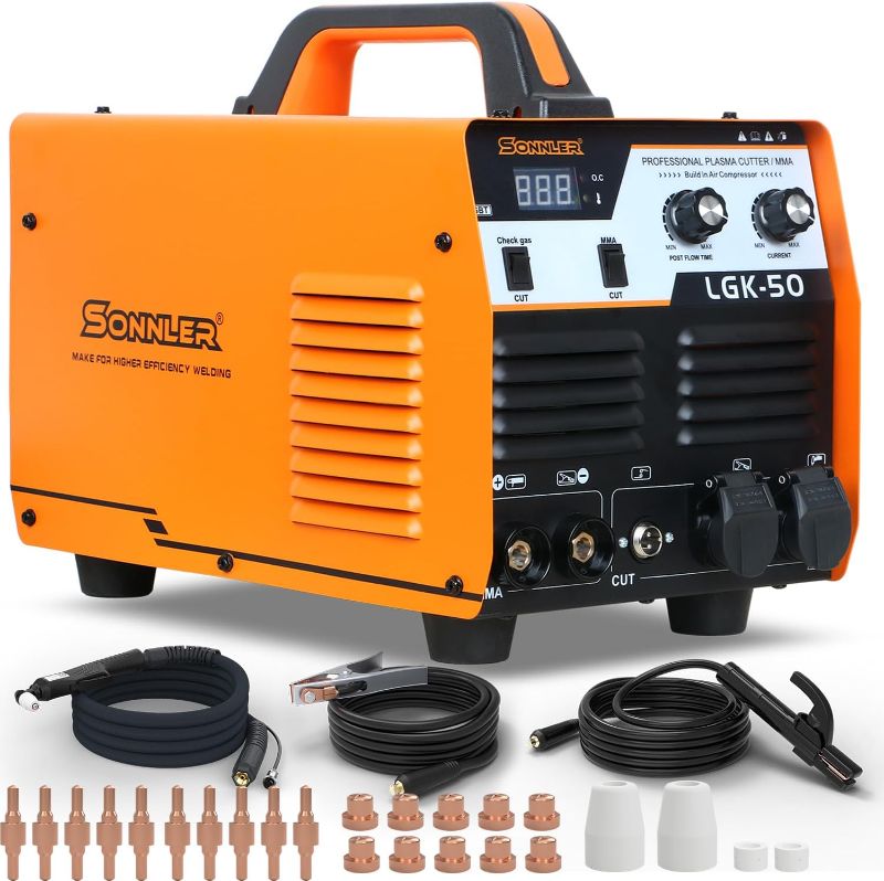 Photo 1 of 2 in 1 50A Plasma Cutter/MMA, 220V Digital Inverter IGBT Plasma Cutter Machine With Built-in Air Compressor, 1/3 Inch Clean Cut With Gas Delay.
