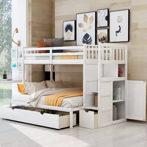 Photo 1 of Convertible Twin over Full/Twin Bunk Bed with Storage Shelves and Drawers-ModernLuxe
