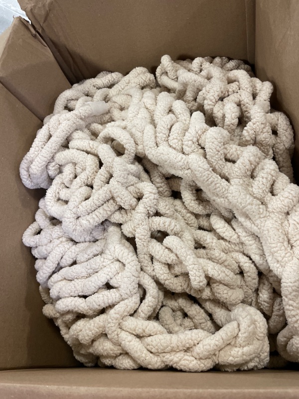Photo 1 of Bigacogo Chunky Knit Blanket Throw 40"x60", 100% Hand Knitted Chenille Throw Blanket, Soft Thick Yarn Cable Knit Blanket, Cute Rope Knot Crochet Throw Blankets for Couch Bed Sofa (Beige)