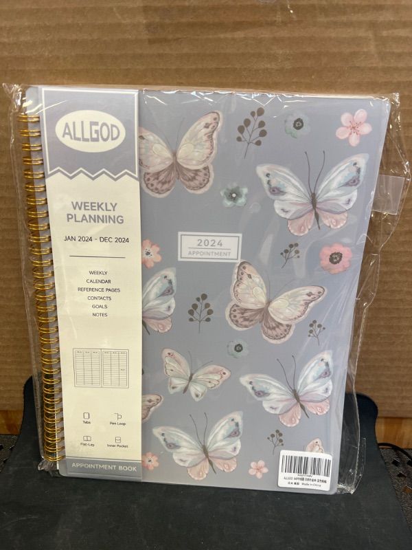 Photo 2 of 2024 Appointment Book 15 Minute Interval Hourly Planner from Jan 2024-Dec 2024 with Calendar,8.5 x 11 Weekly & Monthly Planner with Spiral Bound, Monthly Tabs, Pocket(Blue Butterfly, A4)