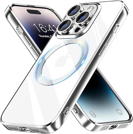 Photo 1 of Intermerge for iPhone 14 Pro Case,Compatible with MagSafe Wireless Charging,Shockproof Military-Grade Protection, Yellowing Resistant,6.1-Inch,Space Slive Silver