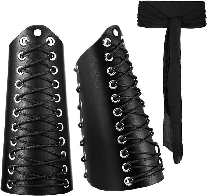 Photo 1 of 1 Pair Adults Faux Leather Arm Guards Arm Bracers Pirate Hat Sash Unisex Arm Gauntlet Wristband for Men Women
