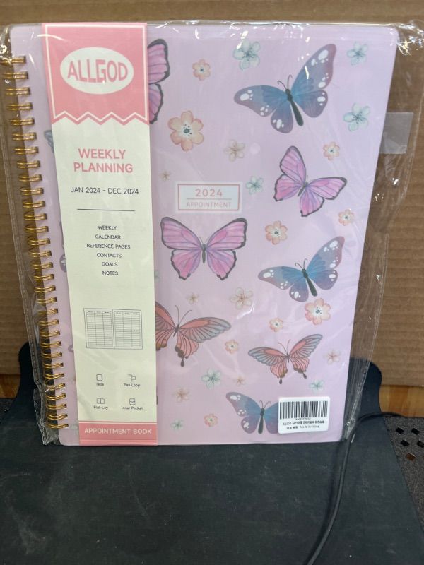 Photo 2 of 2024 Appointment Book 15 Minute Interval Hourly Planner from Jan 2024-Dec 2024 with Calendar,8.5 x 11 Weekly & Monthly Planner with Spiral Bound, Monthly Tabs, Pocket(Pink Butterfly,