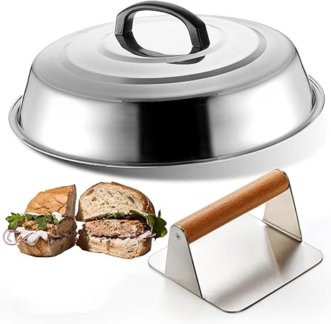 Photo 1 of ZOOFOX Melting Dome & Burger Press for Griddle, 12" Stainless Steel Basting Cover with 5.5" Heavy Duty Burger Bacon Press, Griddle Accessories Set for Flat Top Grill Indoor Outdoor