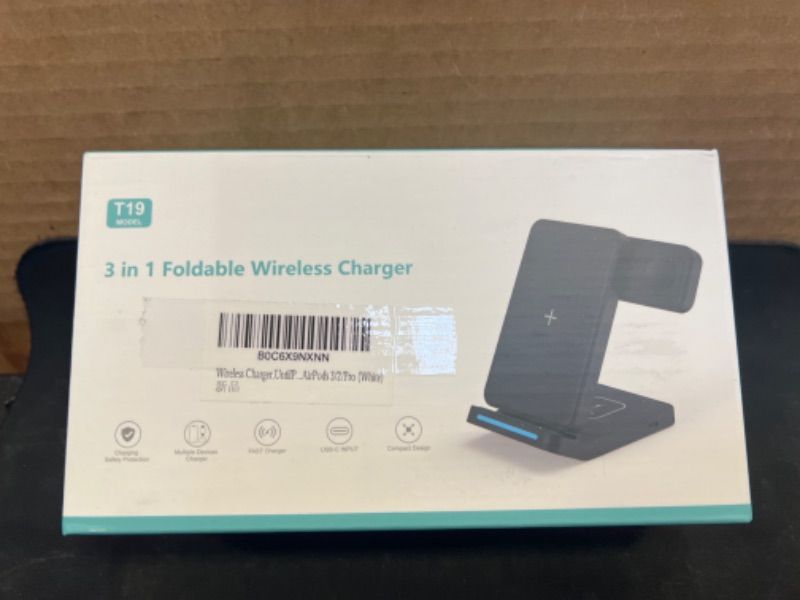 Photo 2 of 3 in 1 Foldable Wireless Charging Station Only for Google Pixel Watch 2/Fitbit Versa 4/3, Pixel Buds Pro and Google Fold/8 Pro/8/7 Pro/7a/7/6/Pro, Wireless Charger with QC 18W Adapter, Black