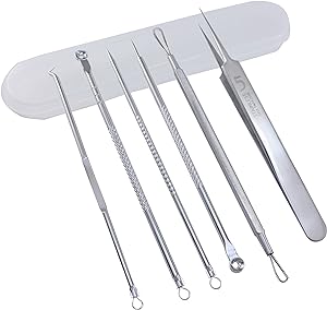 Photo 1 of Dual Heads Blackhead Remover Tool Pimple Popper Tool Kit,Acne Needle Tools Set Removing Treatment Comedone Whitehead Popping Zit for Nose Face Skin Blemish Extractor Tool (6PCS&Travel Box)