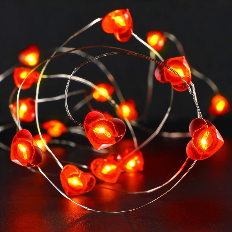 Photo 1 of 2 Pieces Valentine Day Heart Lights Decorations 10 ft 20 LED Red Heart Shaped String Lights Valentines Fairy Lights Battery Operated for Valentine's Day Mother's Day Bedroom Wedding Anniversary Party
