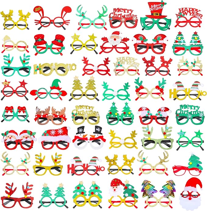 Photo 1 of 48 Pcs Christmas Glasses for Kids Glitter Cute Glasses Frames Christmas Party Accessories Holiday Decorations Costume Eyeglasses for Xmas Kids Adult, Universal Size, Assorted Styles
