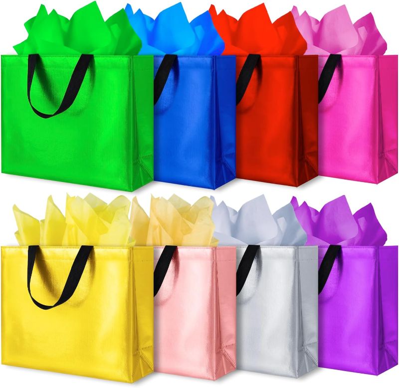 Photo 1 of 24Pcs Reusable Gift Bags Large Size with Tissues – Shiny Goodie Bags Party Favor Bags for Birthday, Baby Shower, Wedding, Shopping (13 x 5 x 11 In)
