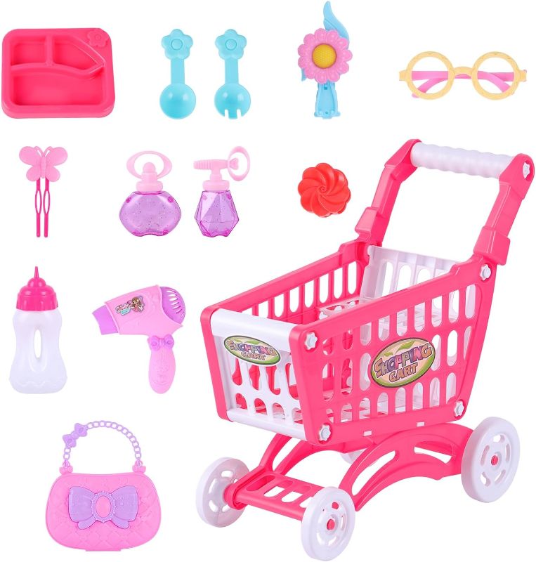 Photo 1 of BABESIDE Baby Doll Shopping Cart with Doll Care Set, Sliding Carrier Doll Accessories for Newborn Baby Dolls Boys Girls Gift
