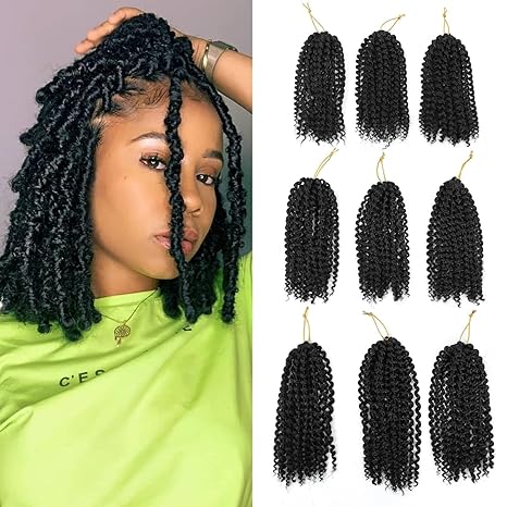 Photo 1 of 8 Inch Short Passion Twist Crochet Hair 9 Bundles Marlybob Crochet Hair Kinky Curly Crochet Hair for Black Women Water Wave Crochet Braids Hair for Kids (8 Inch/9 Bundles, 1B)