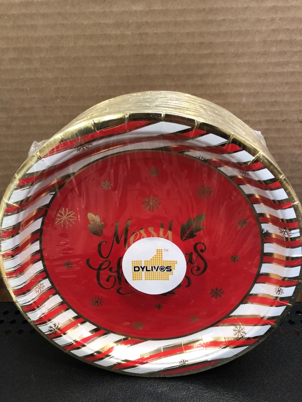 Photo 2 of  Red and Gold Christmas Oval Paper Plates 10" x 12" Disposable Paper Plates Candy Cane Striped Decorative Serving Tray Snowflake Dinner Plates for Winter Holiday Dinner Birthday Party