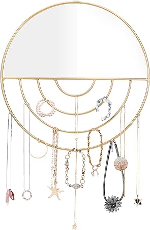 Photo 1 of 
Urban Deco Wall Jewelry Organizer Mirror with Jewelry Storage, Round Shaped Necklace Holder With Hooks For Bracelets, Earrings, Rings Jewelry Holder Organizer - Gold