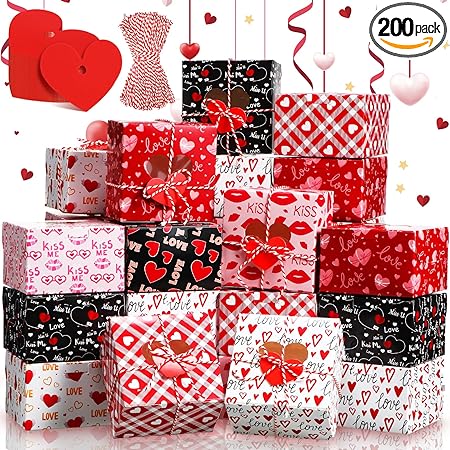 Photo 1 of 200 Sets Valentine's Day Cupcake Boxes with Heart Tags Heart Shape Treat Boxes with Window 4 x 4 x 2.5 Inch Valentine Bakery Goodie Boxes Small Candy Gift Boxes for Valentine Party Favors