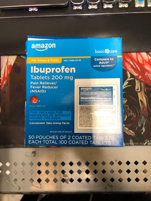 Photo 3 of Amazon Basic Care Ibuprofen Tablets, 200 mg, Pain Reliever and Fever Reducer, For Headache, Muscular Aches, Arthritis, Backache and More, 100 Count (Pack of 1) 100 Count (Pack of 1) Individual Pouches