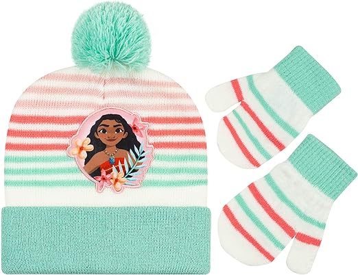 Photo 1 of Disney Moana Girls Beanie Winter Hat and Mittens Cold Weather Set, Age 2-4 and 4-7 years
