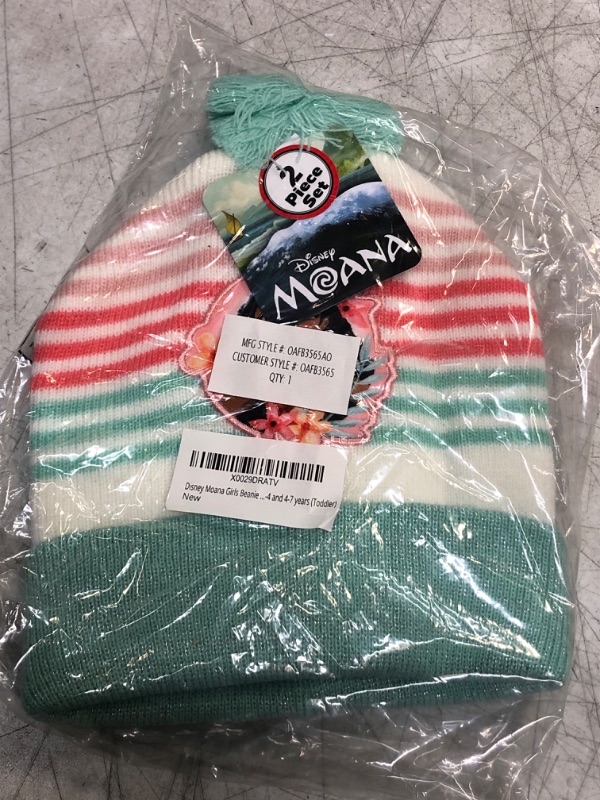 Photo 2 of Disney Moana Girls Beanie Winter Hat and Mittens Cold Weather Set, Age 2-4 and 4-7 years
