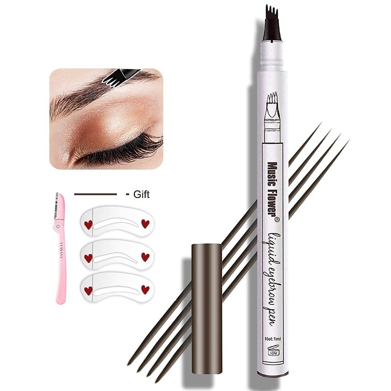 Photo 1 of +++PACK OF 3+++ Eyebrow Pen, MoonKong 4 Point Eyebrow Pencil Waterproof Eye Brown Makeup, Eyebrow Kits with 3 Eyebrow Stencil, 1 Brow Razor (Chestnut)
