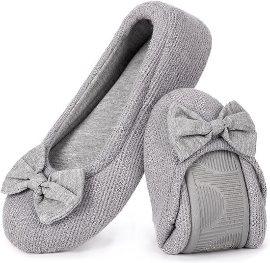 Photo 1 of HomeTop Women's Comfy Cotton Knit Memory Foam Ballerina Slippers Light Weight Terry Cloth House Shoes w/Stretchable Heel Design