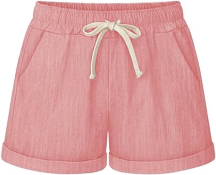 Photo 1 of ++SIZE 16-18 // Vcansion Women's Casual Cotton Elastic Waist Linen Shorts Drawstring Summer Beach with Pockets
