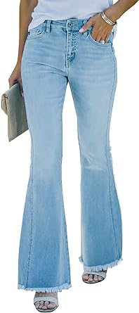 Photo 1 of (SIZE 14) Necooer Womens Flare Jeans Classic Stretch Raw Hem Flare Bell Bottom Denim Jeans Pants
