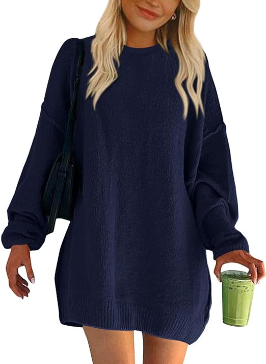 Photo 1 of BTFBM 2024 Womens Sweaters Casual Crewneck Long Sleeve Oversized Sweater Dress Fall Winter Loose Slouchy Soft Pullover Medium 