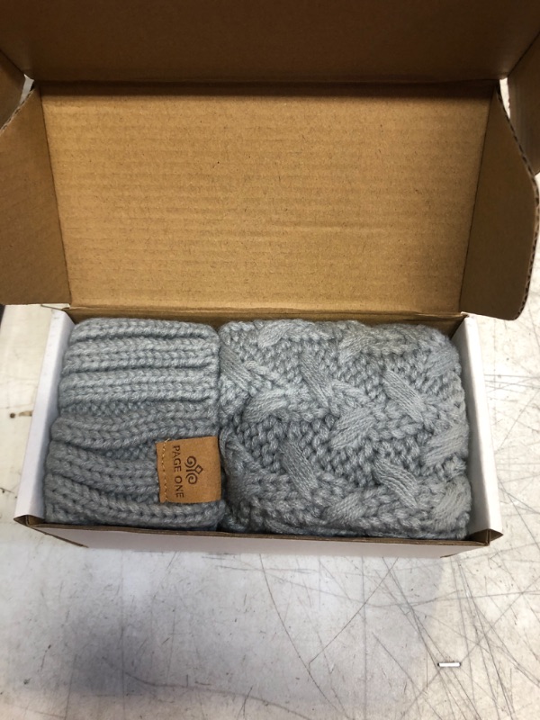 Photo 1 of PAGE ONE Womens Winter Ribbed Beanie Crossed Cap Chunky Cable Knit Pompom Soft Warm Hat One Size Light Gray