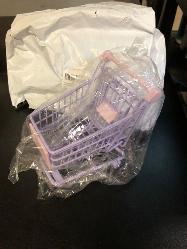 Photo 1 of TOYANDONA Grocery Cart Mini Supermarket Handcart Plastic Metal Shopping Cart Toy Kids Shopping Trolley for Pretend Play (Lavender) Shopping Cart