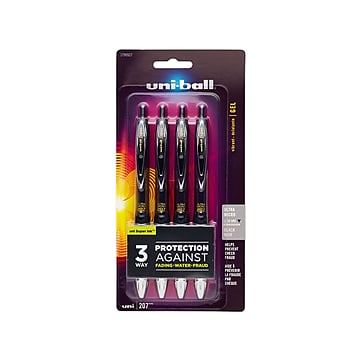 Photo 1 of Uni-ball® 207™ Retractable Fraud Prevention Gel Pens, Ultra Micro Point, 0.38 Mm, Translucent Black Barrels, Black Ink, Pack of 4
